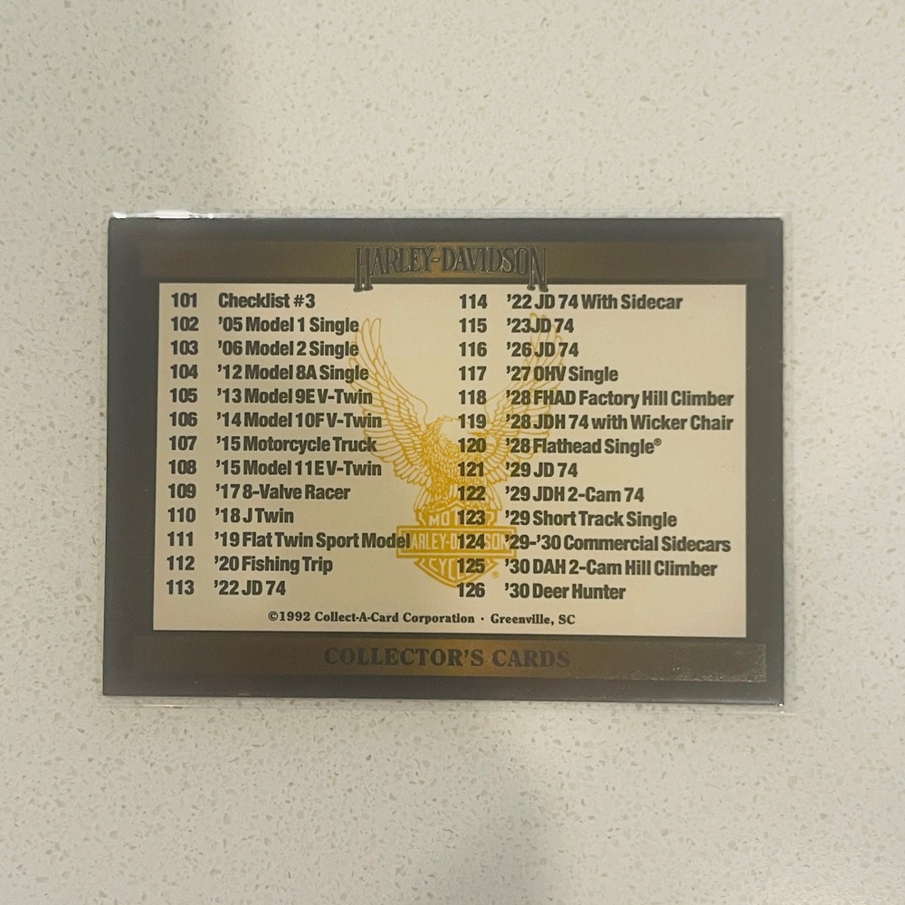 1992 Harley-Davidson Series 2 Checklist Card #3 Collect-A-Card 101-150 Vintage